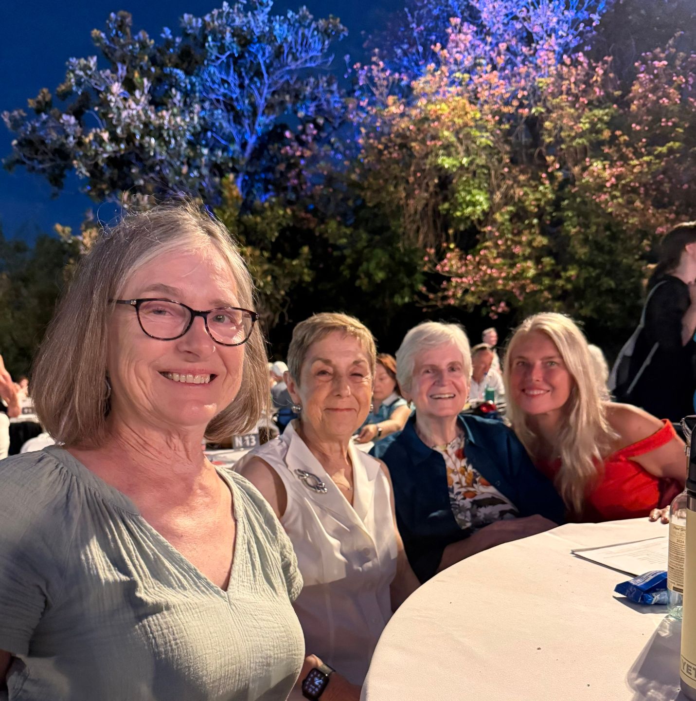 a group of four women at an outdoor concert 